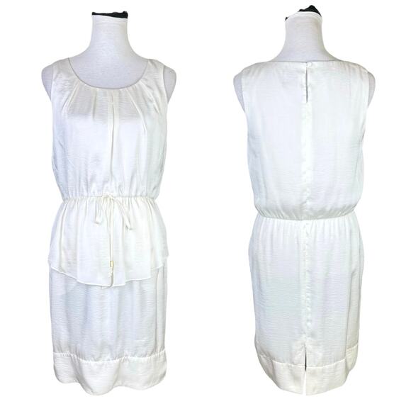 Vince Camuto Dresses & Skirts - Vince Camuto White Satin Pleated Waistline Sleeveless Knee Length Dress POCKETS